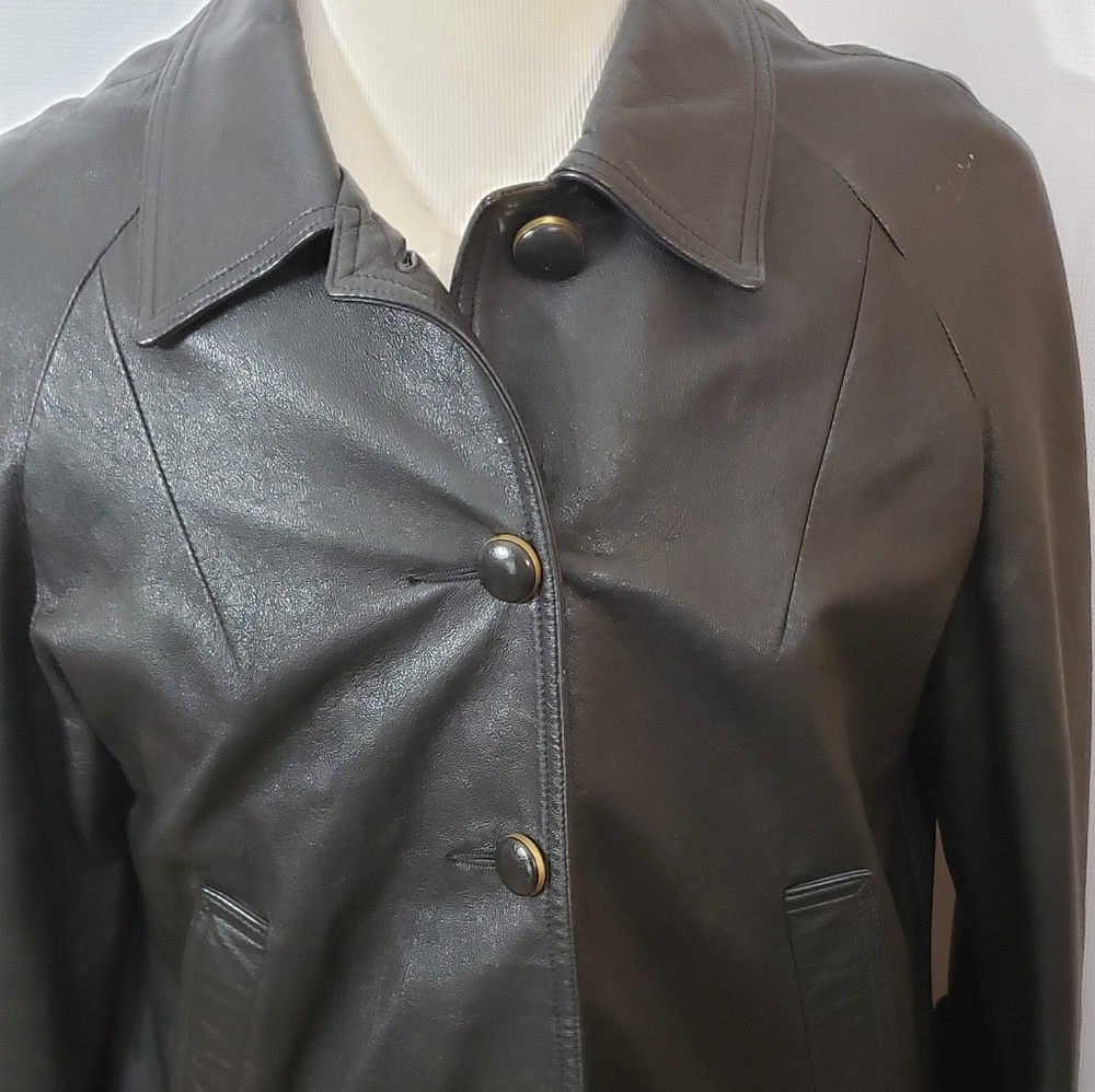 Vintage New England Sports Wear Black Leather Coat